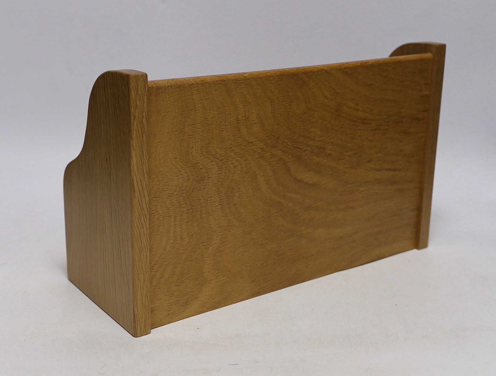 A Mouseman stationery rack, 33cm wide